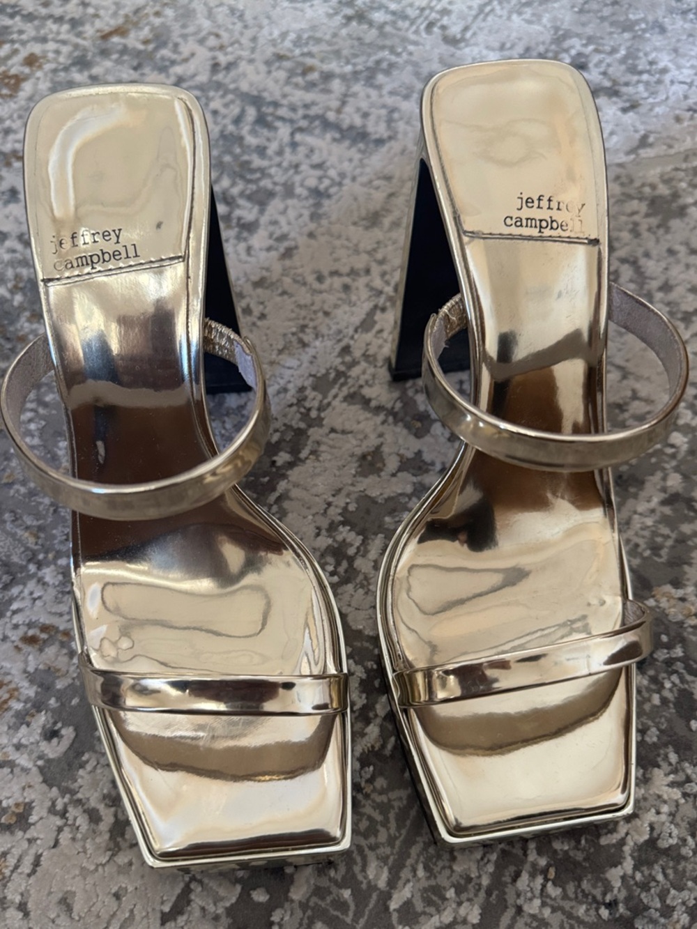 Jeffrey Campbell Shiny Gold Square-Toe Sandals